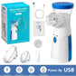Mesh Nebulizer with packaging, attachments, and USB cable on a blue background