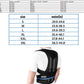 Person wearing a black posture corrector with a size chart displayed above.
