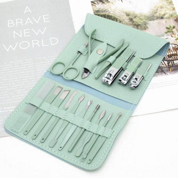 16 PCS Professional Stainless Steel Nail Clipper Manicure Pedicure Set with Leather Case